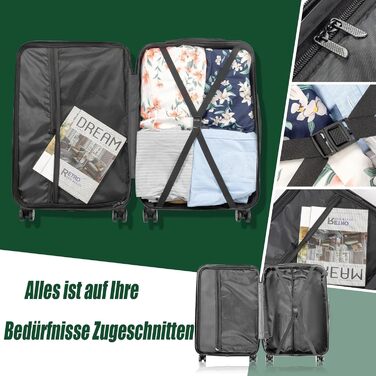 Набір валіз LALAHO 4 шт. з косметичками, з ABS пластику, золотий колір, для подорожей, ручна поклажа