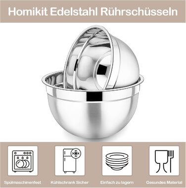 Набір місок Homikit з нержавіючої сталі, 6 штук, з кришкою, для приготування, випікання та сервірування, 6.5/4.5/2/2.5/1.5/1.2 л (Хакі, 7)