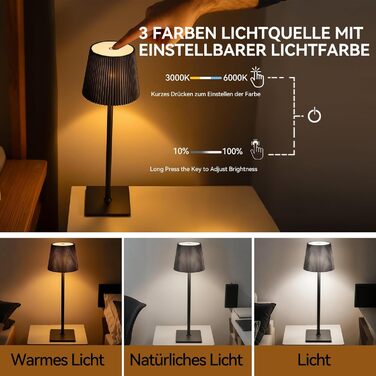 LED акумуляторні настільні лампи Xiake (2 шт), регулювання яскравості 2700K-6000K, IP54, 3 кольори, для дому та саду