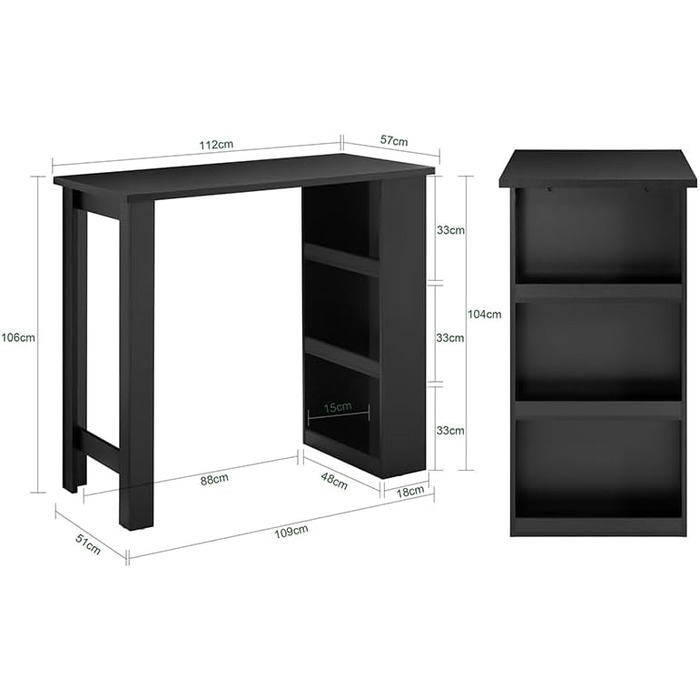 Стільниця-барний стіл SoBuy з 3 полицями, 112x106x57 см, чорний. Підходить для кухні, вітальні, офісу. Модель FWT17-II-SCH