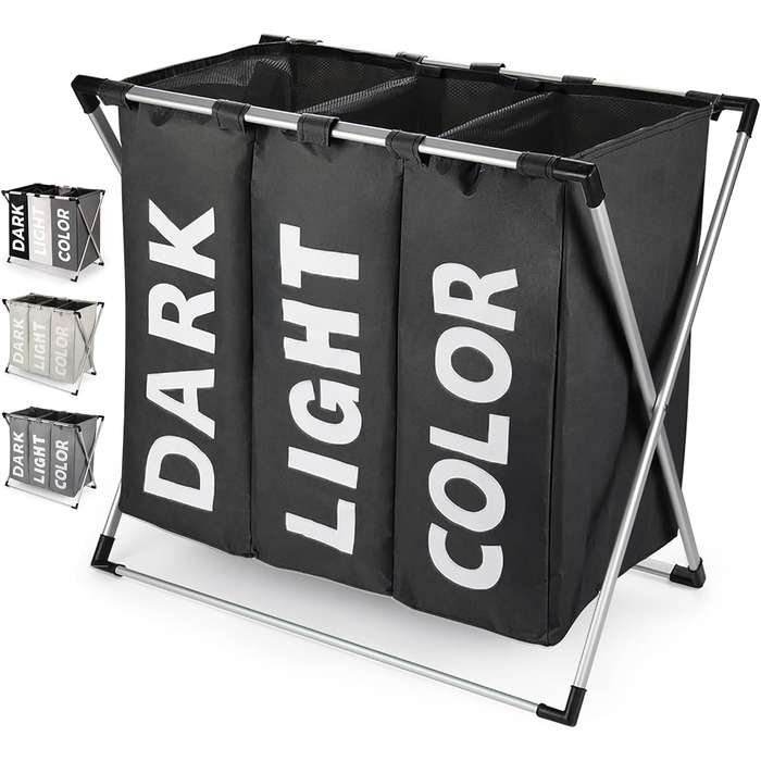 Сортувальник для білизни Oxford Trio з 3 відділеннями (102L) - Чорний