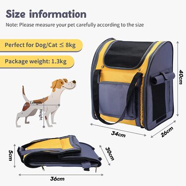 Рюкзак для домашніх тварин PETTOM Сумка для перенесення домашніх тварин рюкзак з Оксфордського матеріалу для собак і кішок, Регульований і складаний схвалений авіакомпанією рюкзак для собак для подорожей і прогулянок на свіжому повітрі (40*34*26 см) (сіро