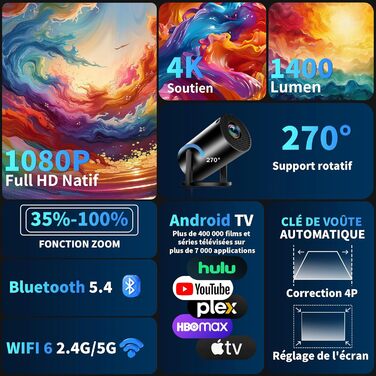 Портативний проєктор Mini Beamer 4K Full HD з Wi-Fi 6, Bluetooth 5.4 та автоматичною корекцією трапецеїдальних спотворень. Підтримка 4K, Full HD, 1080P. Сумісний з TV Stick, USB, Laptop, PC. В комплекті миша та пульт дистанційного керування. Чорний колір.