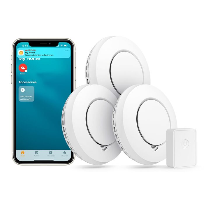 Набір димових сповіщувачів Meross з Wi-Fi, сумісний з Apple HomeKit (3 шт. з хабом)