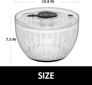 Салатниця-віджимник для салату Smile Mom, 6.3 л, велика, для кухні, білий/зелений