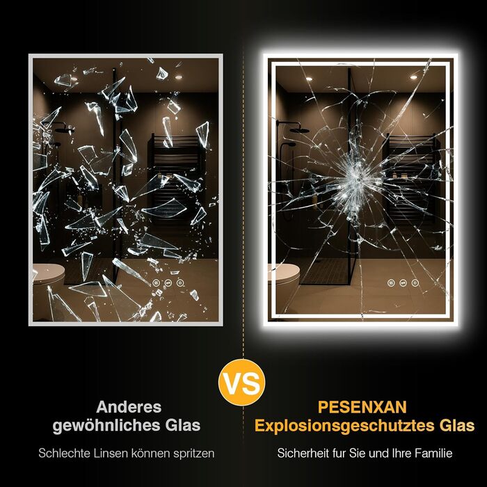 LED дзеркало для ванної кімнати з підсвічуванням 50x70 см, 3 кольори світла, регулювання яскравості, проти запотівання, сенсорне/кнопкове керування