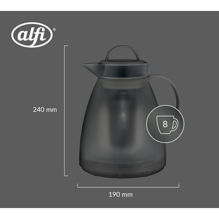 Термос Alfi DAN 1.0 л, пудрово-рожевий, з термоізоляційного пластику з вставкою з термостійкого скла, з кришкою-поворотом, дизайнерська модель, ідеально підходить для кави та чаю, BPA-free (з фільтром для чаю, Smoke)