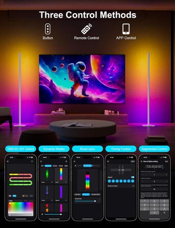 LED торшер для вітальні білий з пультом ДУ, RGB лампа 140 см, 16 млн кольорів, синхронізація з музикою, кутова, з таймером