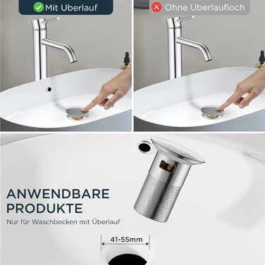 Змішувач для ванної кімнати FORIOUS з набором для зливу, чорний, висота виливу 190 мм, однорідний змішувач для умивальника