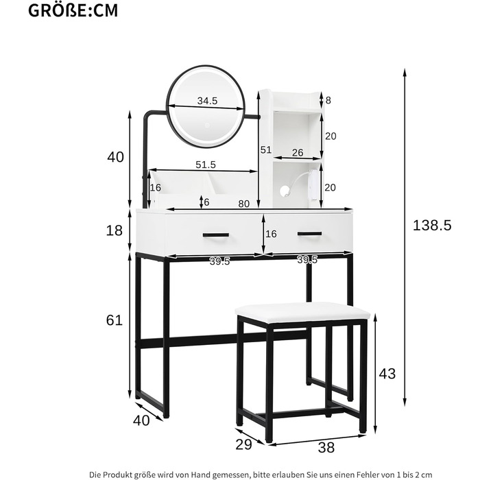 Журнальний столик-туалетник ModernLuxe з дзеркалом, 5 ящиків, розмір 100x76x40 см (без табурета)