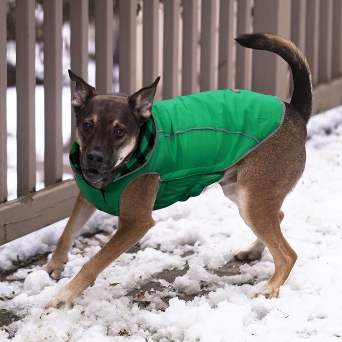 Класичне зимове пальто в клітку для собак, світловідбиваючий теплий вітрозахисний жилет для собак, зимова куртка для домашніх тварин з бавовняною підкладкою, одяг для домашніх тварин для холодної погоди, L (L (окружність грудей 58-73 см, спинка 44 см), зе
