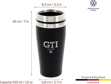 Термокружка Volkswagen GTI з нержавіючої сталі, 450 мл, чорна (BRISA Collection)