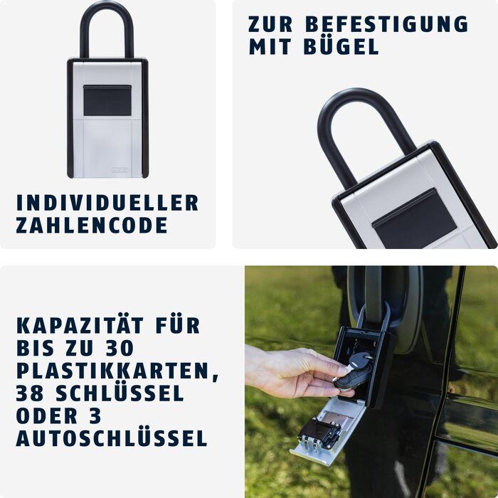 ABUS KeyGarage 797 LED - ключова скринька з замком для кріплення - з підсвічуванням цифр - для ключів та дрібних цінних речей - чорно-срібна (Big)