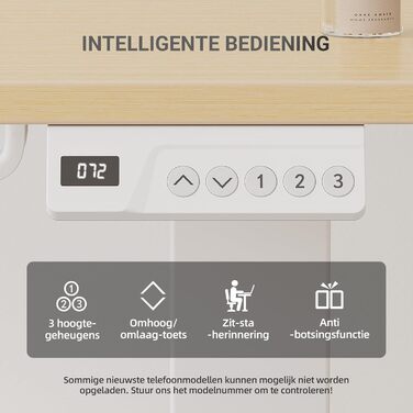 Регульований стіл Claiks для офісу, 120x60 см, білий, з пам'яттю положень, 80 кг, з гачками