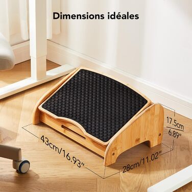 Підставка для ніг під стіл HUANUO бамбукова, ергономічна, 4 положення висоти та кута, масажна поверхня, протиковзна, для дому та офісу