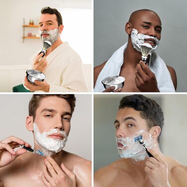 Набір для гоління GRUTTI Premium з підставкою для бритви, стаканом для гоління, штучним хутром борсука та чоловічою вологою бритвою (сумісною з Fusion 5) - подарунковий набір для чоловіків (набір чорного кольору)