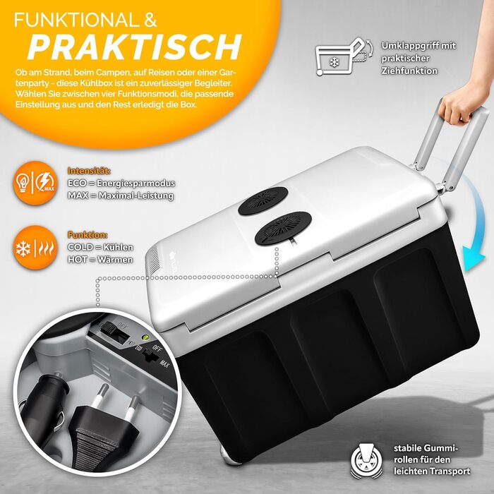 Автомобільний холодильник/термобокс Tillvex електричний 40л на колесах (230V/12V) - охолодження та підігрів, ECO-режим, антрацит