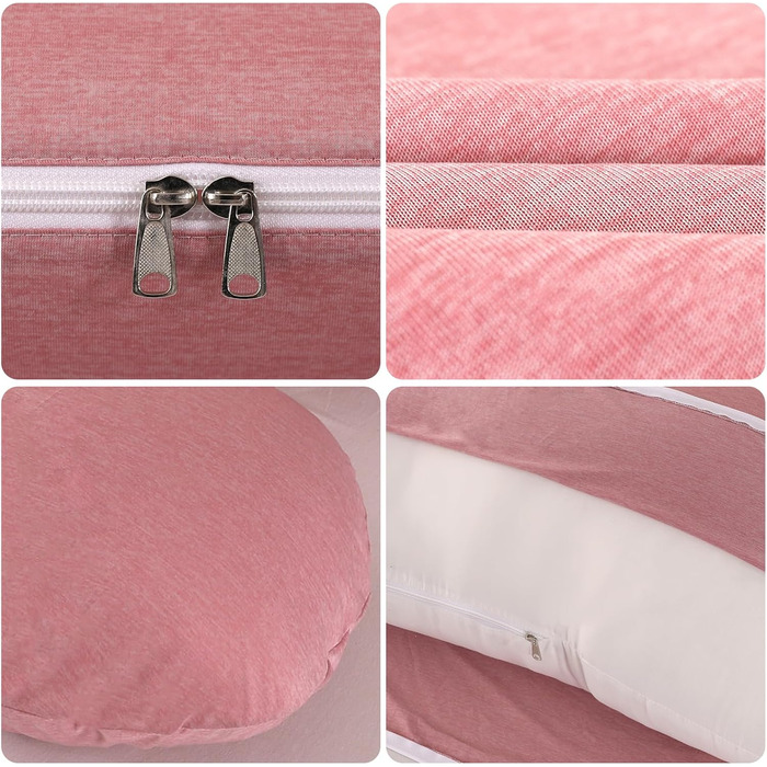 Подушка для вагітних GKXLH - J-подібна подушка для сну та підтримки спини, живота та стегон. Знімне покриття, прохолодне рожеве.