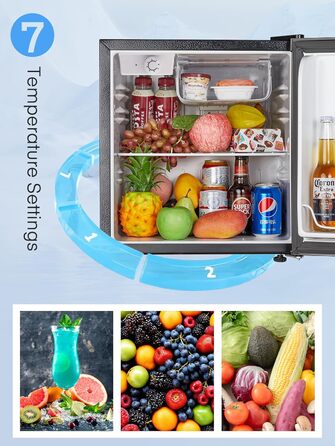 Міні-холодильник E 46L з морозильною камерою, енергоощадний, регулювання температури, рівень шуму 42 дБ, чорний — для офісу, кухні та спальні