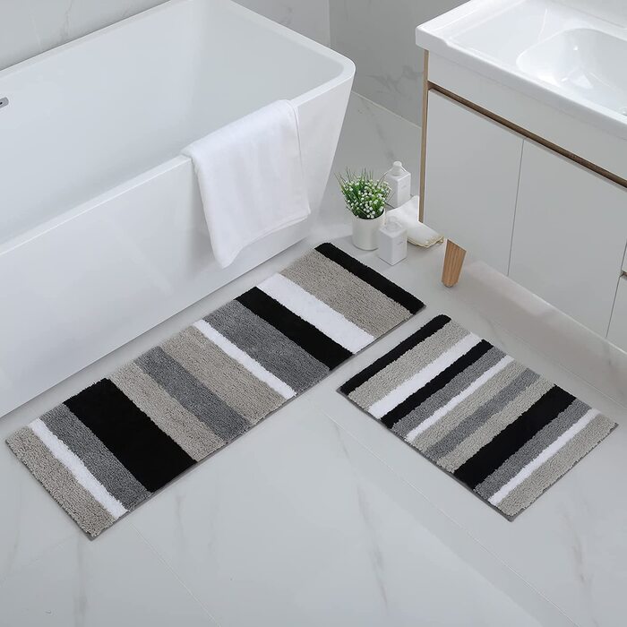 Набір килимків для ванної кімнати Homaxy (2 шт.) з мікрофібри, 40x60 см + 50x80 см, зелено-сірий, вбираючі, м'який, з високим ворсом