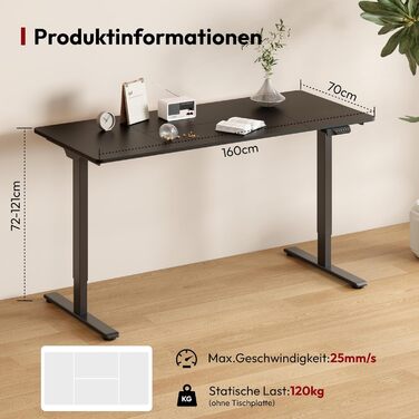 Регульований стіл Sanodesk з бездротовою зарядкою та подвійним мотором, компактний 110x54 см. Стабільний електричний столик для стоячи/сидячи (160 x 70 см, Чорний)