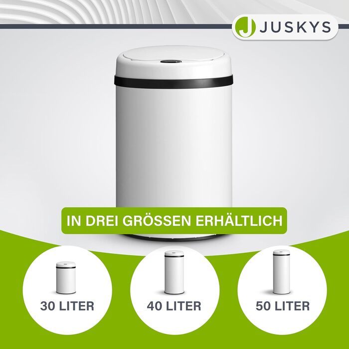 Відро для сміття Juskys з датчиком руху, 50 л - сталеве, з кришкою-затискачем для пакетів, кухонне