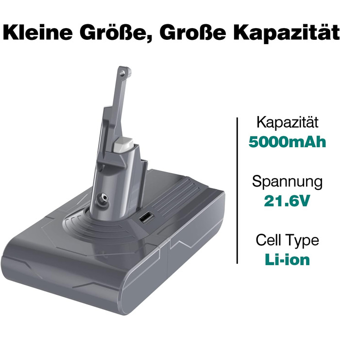 Змінна батарея V8 для пилососа Dyson V8, 21,6 В 5000 мАг, включаючи аксесуари (фільтр, викрутка)