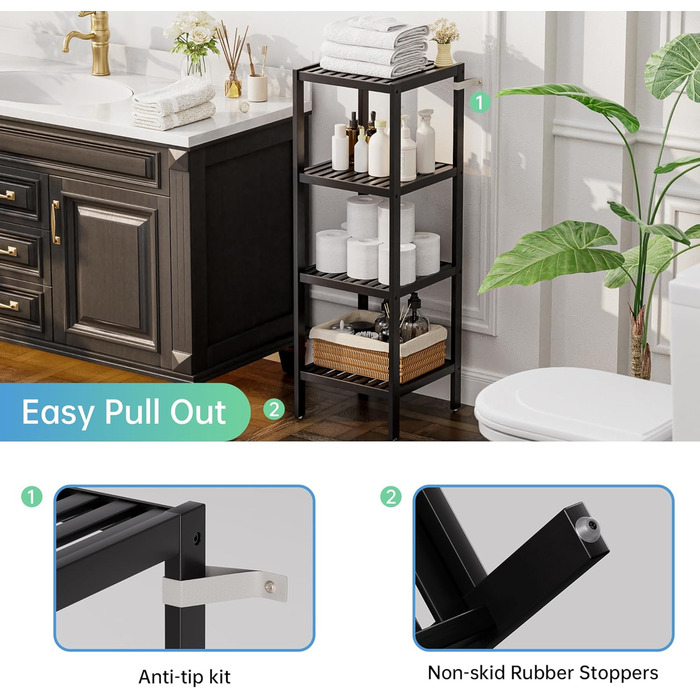 SMIBUY Поличка для ванної кімнати, 5 ярусів, бамбукова поличка, органайзер, багатофункціональна поличка для вітальні, спальні, кухні (Чорний)