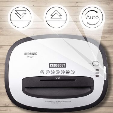 Шредер Duronic PS581: знищення документів P4, 15 аркушів, 22л, автоматичний старт/стоп