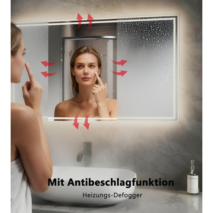 Дзеркало для ванної кімнати зі підсвічуванням SVNR, 70x50 см, LED, кутовий, з 4 мм дзеркалом без міді, dual-touch, регулювання кольору 3000K-6400K, антизапар, smart дзеркало