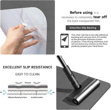 Килимок під офісний стілець 90x140 см | Захист для підлоги | Килимок від подряпин | Для ламінату, паркету та твердих підлог (темно-сірий)