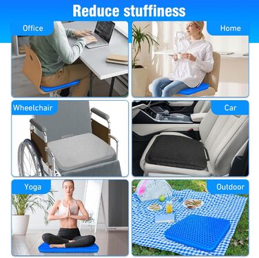 Ортопедична гелева подушка для сидіння з подвійним шаром та протиковзким чохлом, дихаюча подушка на стілець для офісу, авто, інвалідного візка (Темно-синя)