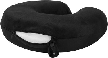 Подушка для шиї WELLGRO - піна з ефектом пам'яті - застібка-блискавка - подушка для подорожей з ремінцем для перенесення - 28x28x9 см (ДхШхВ) - колір на вибір (чорний)