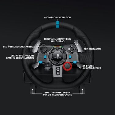 Logitech G29 Driving Force Racing Wheel – Ігровий кермо з Force Feedback для PS5, PS4, PC, Mac. Чорний