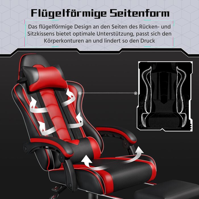 Ігровий крісло Yaheetech з масажем, регульована спинка 90-135°, комп'ютерне крісло з підніжкою, білий/червоний