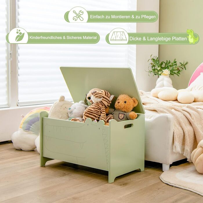 Дерев'яна іграшкова скриня COSTWAY 2 в 1: скриня та табурет, 60 x 33 x 37,5 см, зелена