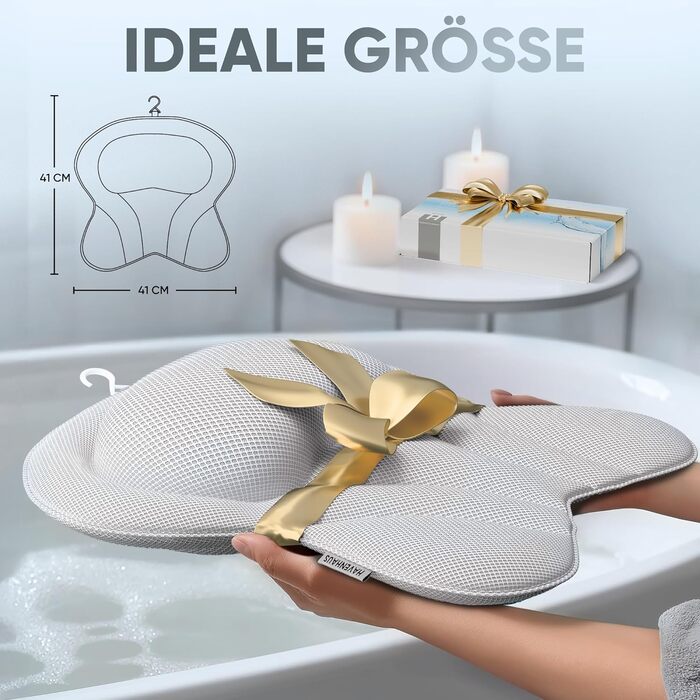 Преміум подушка для ванни XXL рожева | Додаткові подушки для шиї та плечей | Швидковисихаюча, пральна подушка для ванни з 4 великими присосками | Подушка для ванни рожева (XX-Large, Білий)