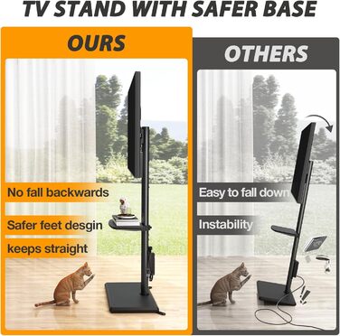 Настінна кріплення для телевізора TVON з розеткою, для телевізорів 32-60 дюймів, до 40 кг, поворотна, регульована по висоті, з безпечною дерев'яною основою, чорний, сучасний дизайн