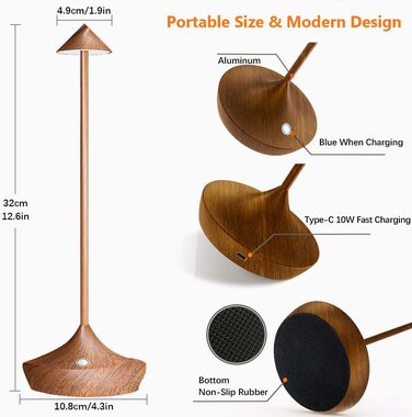 LED настільна лампа Hapfish 2 шт. на акумуляторі, бездротова, диммувана, водонепроникна, для дому та вулиці, матеріал: алюміній, колір: коричневий (2шт)