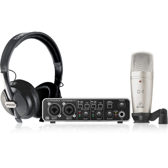 Аудіоінтерфейс Behringer U-PHORIA Studio Pro 2x2, 24-біт/192 кГц, USB, з мікрофонними підсилювачами Midas - Студійний набір