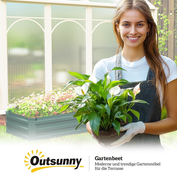 Підвищене грядка зі сталі, квітник з відкритим дном, теплиця для розсади, садовий грядка 240 x 60 x 30 см для саду та балкону