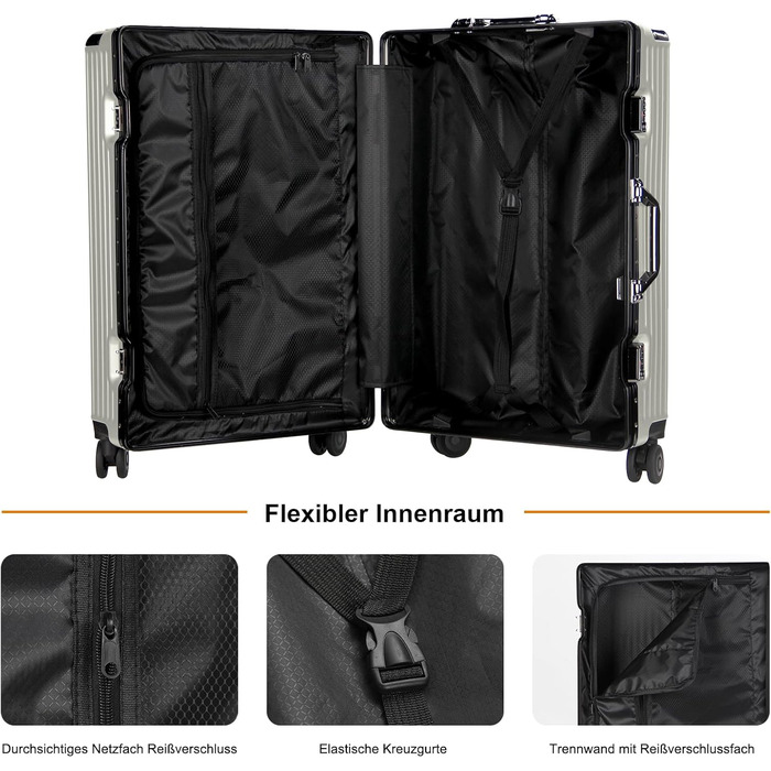 Набір валіз HOMELUX 3 шт. (M-L-XL) з ABS-пластику, сріблясті, з жорсткою обшивкою, з ручкою-телескопом, для подорожей