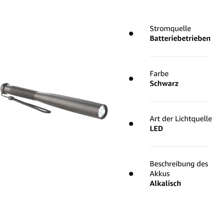 Ліхтарик Lunartec Stick світлодіодний ліхтарик Cree, дизайн бейсбольної битки, 260 лм, 5 Вт, 31 см, IP65 (світлодіодний ліхтарик, ліхтарик, кемпінгове світло)