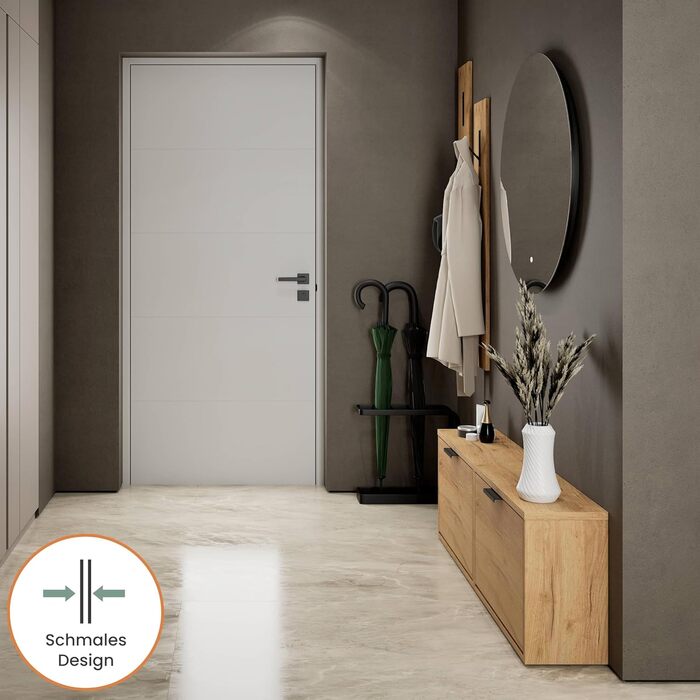 Взуттєва шафа Planetmöbel вузька з економною полицею, 6 полиць, комод для взуття для передпокою, коридору, гардеробу 60 x 23 x 118 см, білий сірий (2 дверцята, золотий дуб)