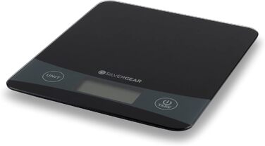 Кухонні ваги Silvergear цифрові з додатком до 5 кг Кухонні ваги Ectronic з функцією тарування Цифрові кухонні ваги Лічильник калорій Точність вимірювання до 0,1 г РК-дисплей з підсвічуванням Чорний