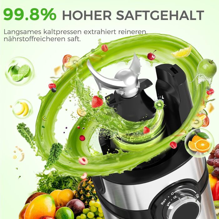 Шокер YASHE для вичавлювання соку, повільний соковичавник з широким завантажувальним отвором 12,7 см для цілих фруктів та овочів, соковичавниця з автоматичною подачею, висока вихідність соку, легко миється, чорний