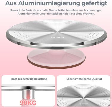 Ohuhu Поворотна платформа для тортів 30 см, алюмінієва, рожева | Підставка для декорування тортів