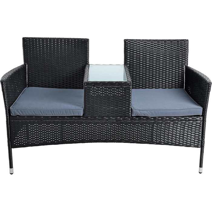 Садові меблі ESTEXO з ротангу (поліротанг) для двох осіб: лавка, комплект для відпочинку на балкон/терасу, чорний колір