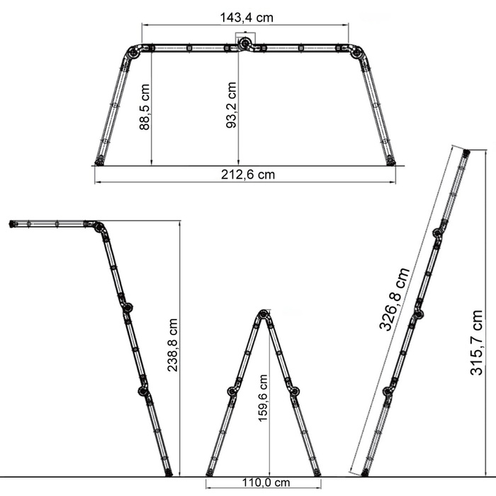 Багатоцільова драбина SOLID W3 алюмінієва зі сталевою платформою, срібна, hjh OFFICE