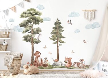 Наклейка на стіну з лісовими тваринами Grandora для дитячої кімнати, наклейка на стіну з тваринами для дитячої кімнати, декоративна наклейка на стіну DL858-4 (м-82 х 55 см (ШхВ))